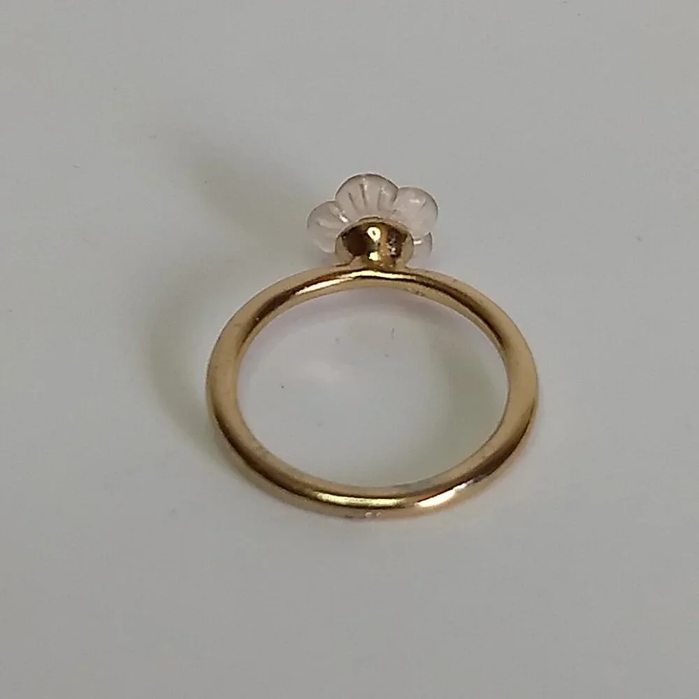 Gold Tone Pink Plastic Flower Clear Rhinestone Ring Size 6.5 Coquette Balletcore